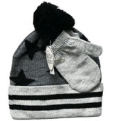 Wholesale - TODDLER HEATHERED KNIT CUFF POM STAR HAT & MITTEN SET C/P 96, UPC: 794434461369